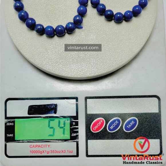 Single Lapis Lazuli Beaded Bracelet: Vintage Ethnic Gemstone Jewelry - Picture 7 of 7